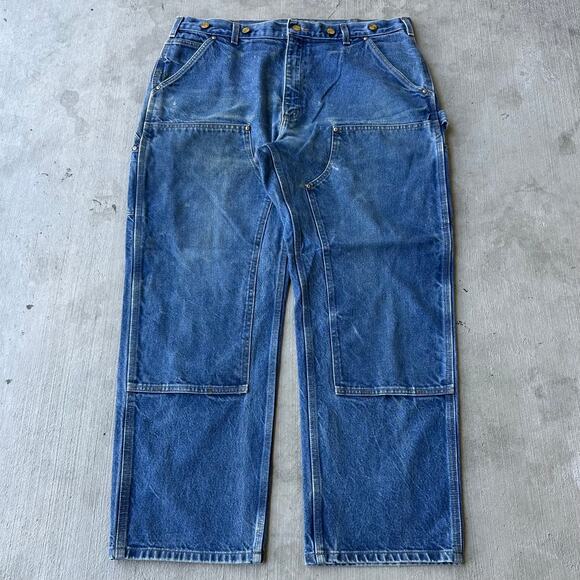 Vintage Y2K Carhartt denim blue jeans double knee work wear carpenter pants - Picture 1 of 8